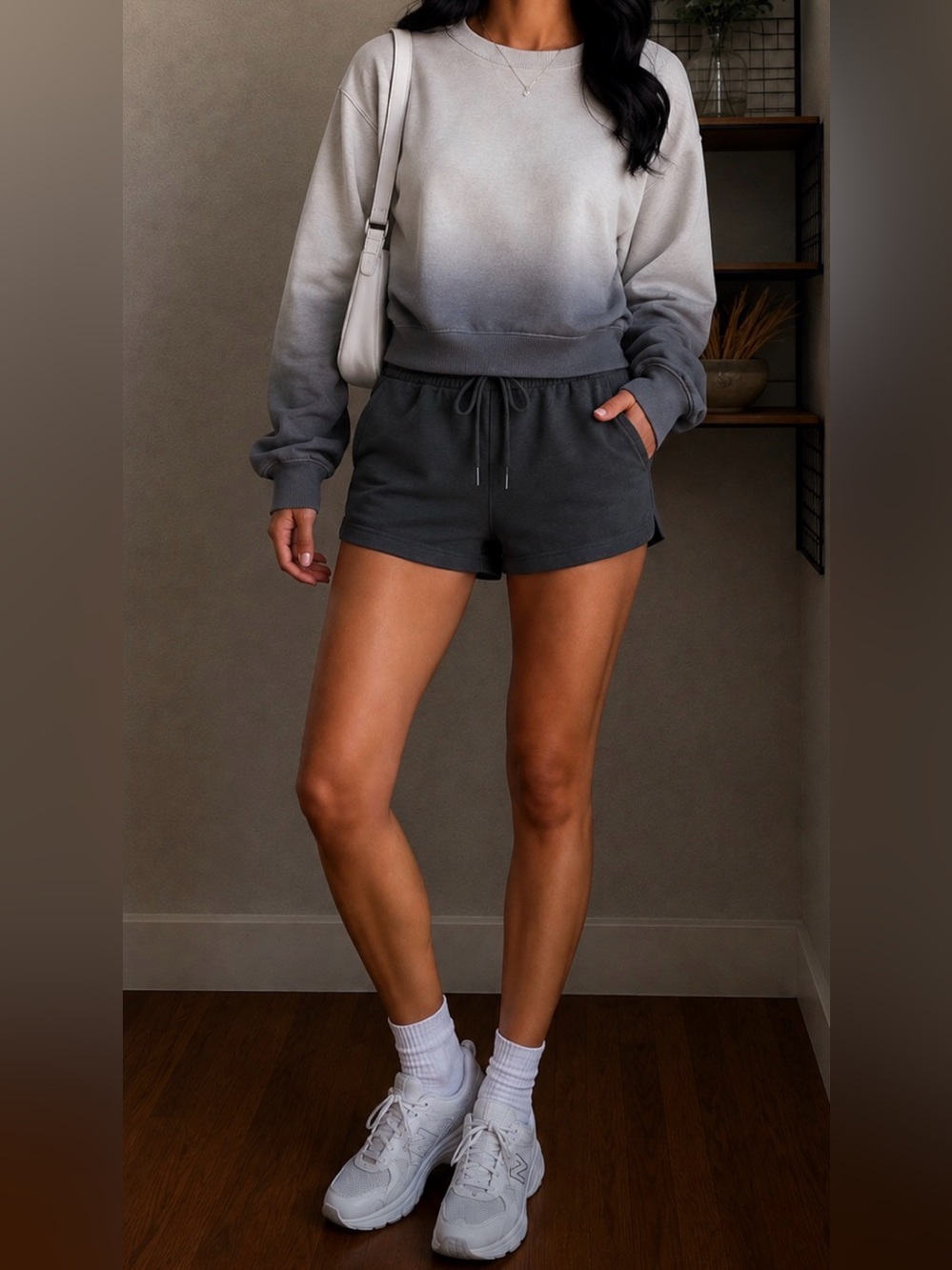 Light and Dark Gray ombré Women’s Pink Crewneck Sweater